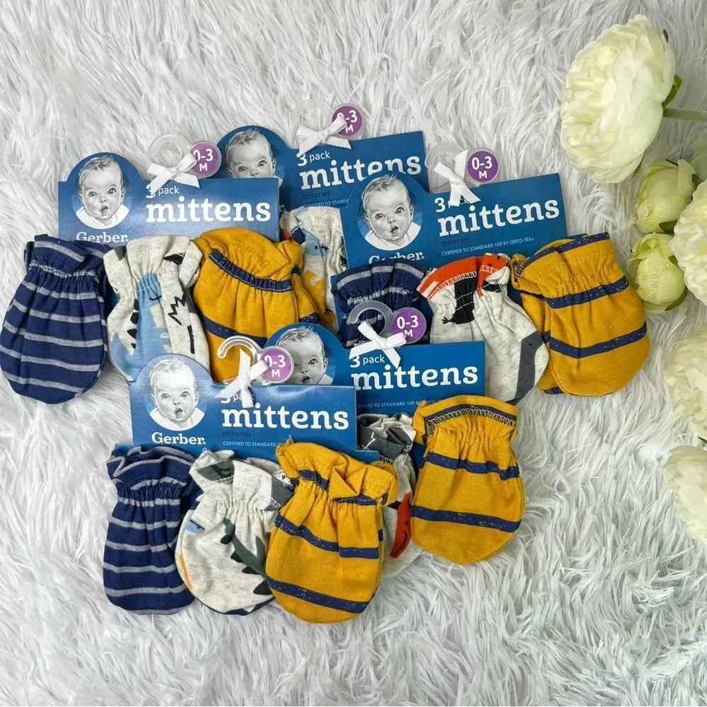 New 15 Pairs Gerber Bundle Baby Mittens Gloves Size 0-3 Months Newborns
